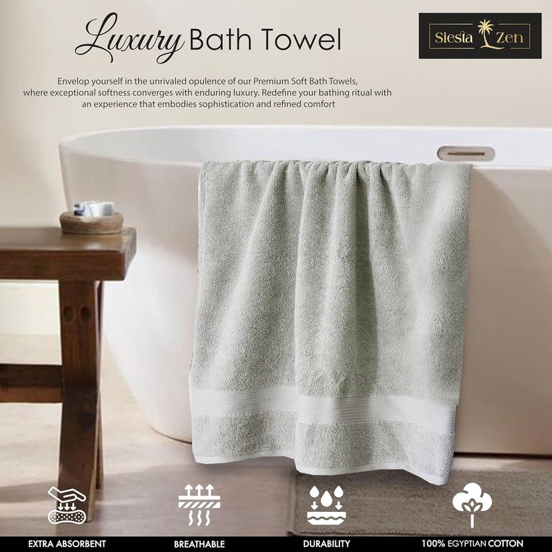 Siesta Zen Premium 100% Egyptian Cotton Bath Towels - 70x140cm, Pack of 2, Super Soft & Absorbent, 600 GSM, Quick Dry, Fade Resistant (Dove Gray) - Image 5
